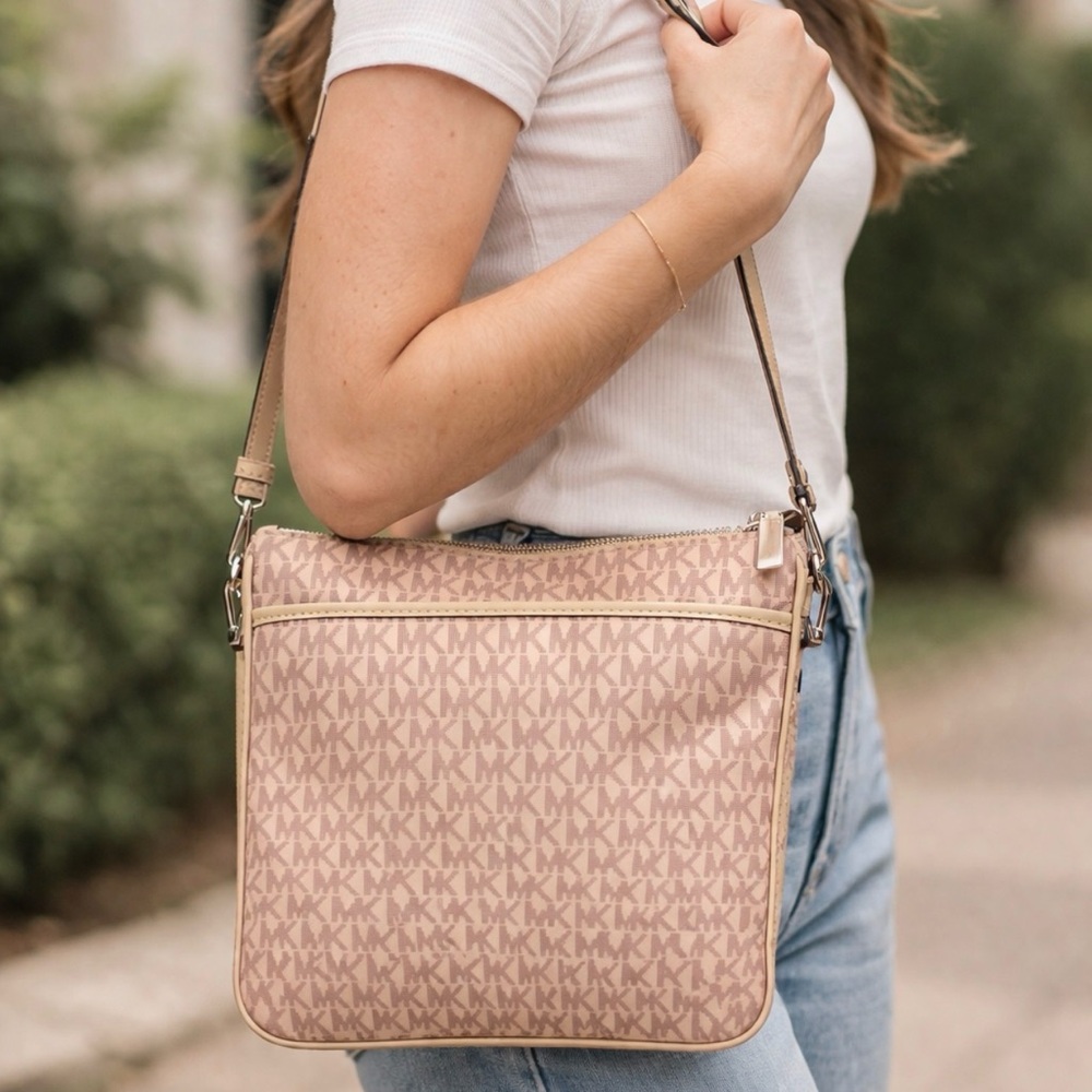 Michael Kors Beige Monogram Crossbody Bag